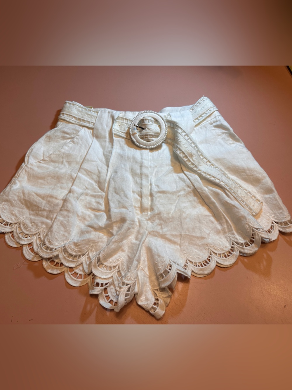FARM Rio White Feston Short with Scalloped Edge and Belt